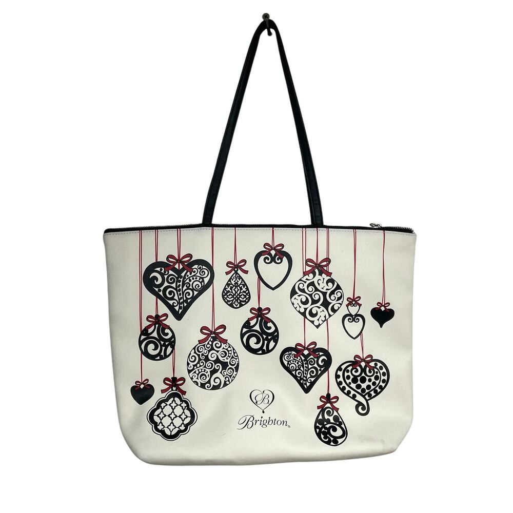 Brighton Holiday Tote Large White Bag w/ Heart Charm Ornaments Peace, Joy, Love